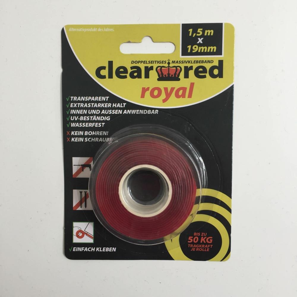 clear red royal, doppelseitiges Massivklebeband, 19mm x 1,5m